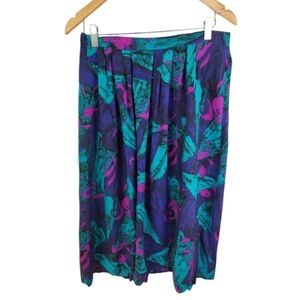 Vintage Pleated Colorful Midi Skirt purple pink teal size 10